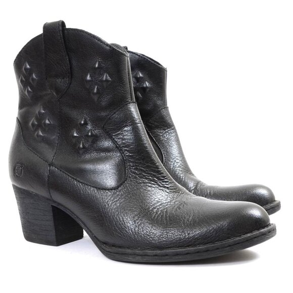 BORN Women's 9 Black Leather Ankle Bootie Moto Biker Festival Western Cowgirl